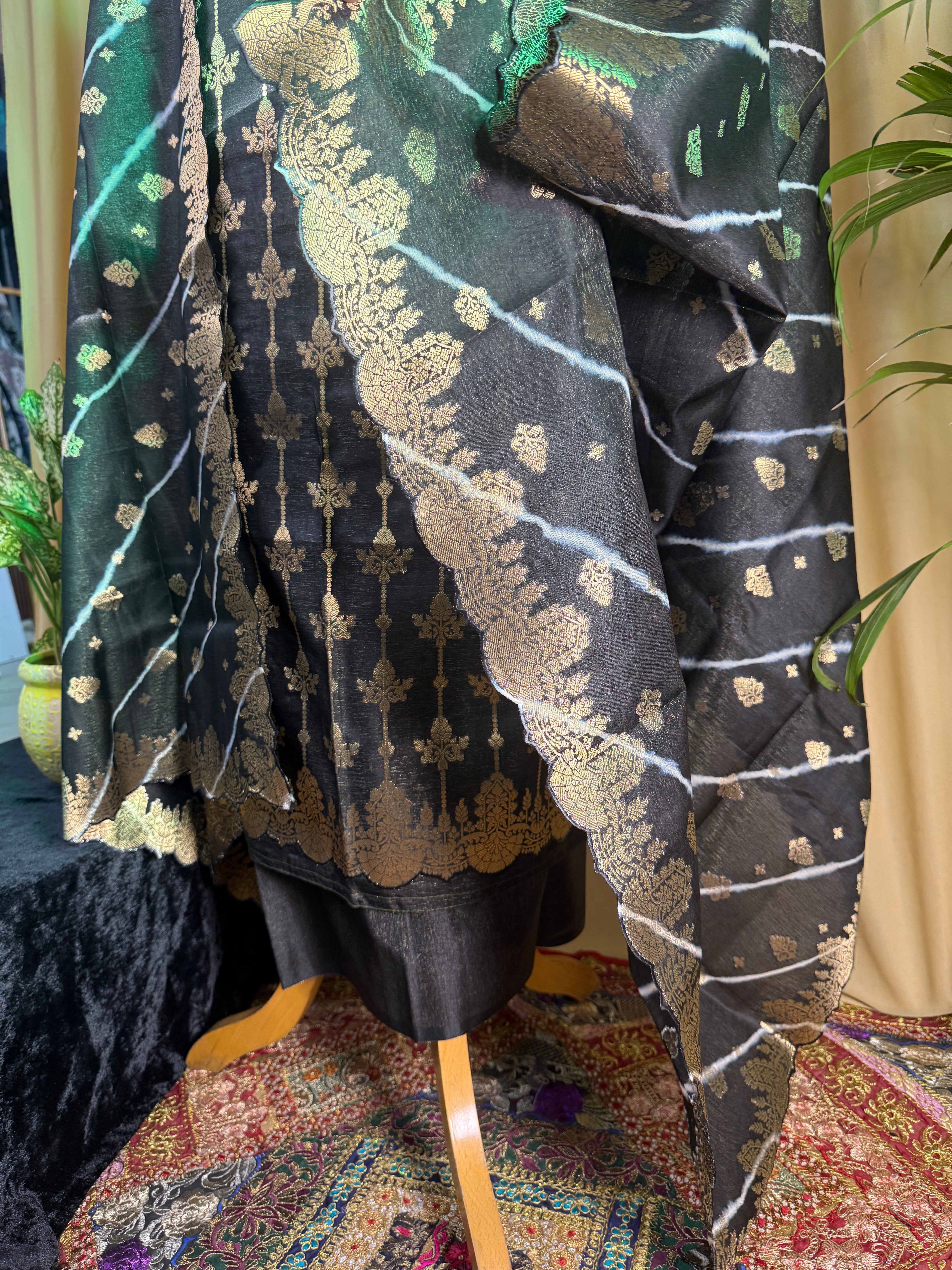 Royal Black Banarasi Silk Suit with Handcrafted Zari Design