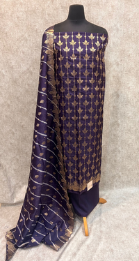 Elegant Banarasi Silk Unstitched Suit with Zari Weaving – Perfect for Festive & Bridal Trousseau
