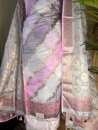 Soft Blush Banarasi Silk Suit with Delicate Zari Flower Weave and Designer Dupatta