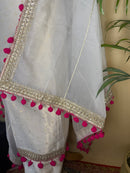White Organza Suit with Mirror Work & Organza Dupatta