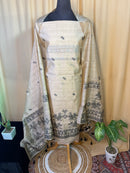 Royal Tussar Silk Suit Set with Handicraft detailing Dupatta for Festive Wear