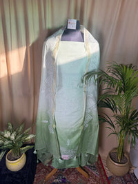 Light Green Linen Cotton Suit with Fine Thread Details