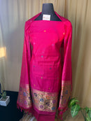 Pink Linen Cotton Ethnic Suit Material with Designer Border Dupatta