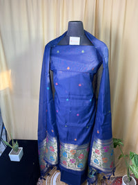 Linen Cotton Blue Suit Set with Printed Border Dupatta – Comfortable Ethnic Wear