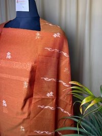 Rust Orange Linen Cotton Suit with Woven Floral Border & Tassel Dupatta