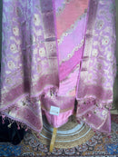 Soft Pink Banarasi Silk Suit With Zari Floral Dupatta
