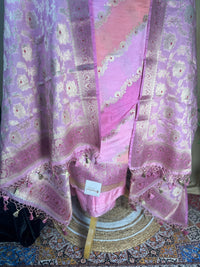 Soft Pink Banarasi Silk Suit With Zari Floral Dupatta