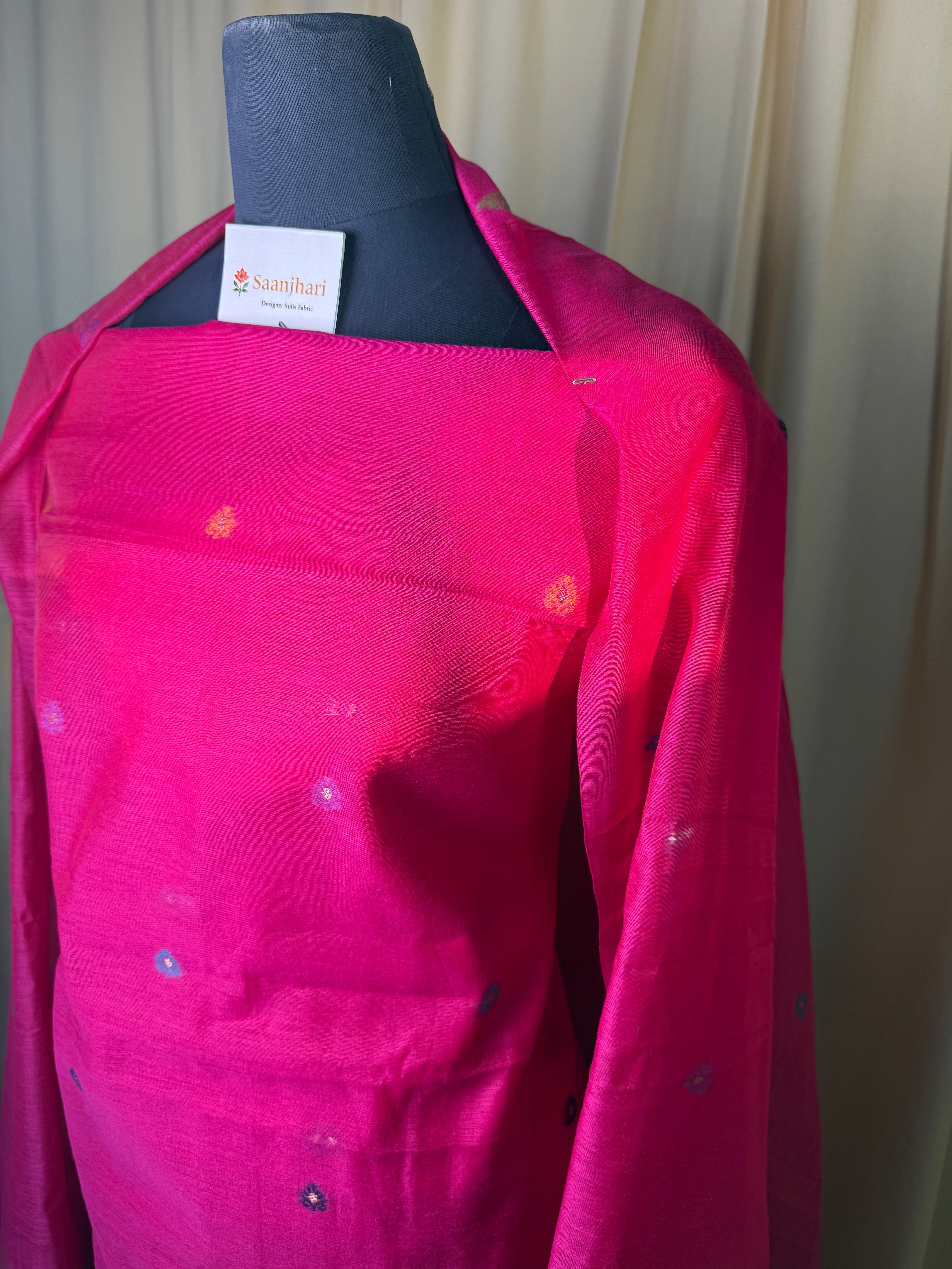 Pink Linen Cotton Ethnic Suit Material with Designer Border Dupatta