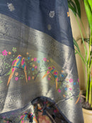 Charcoal Mul Chanderi Unstitched Suit with Zari Motif Dupatta