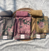 Premium Chanderi Silk Unstitched Suit Set – Soft Floral Print Fabric for Festive Wear