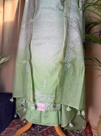 Light Green Linen Cotton Suit with Fine Thread Details