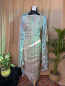 Blue Organza Suit with Embroidered Border & Organza Dupatta