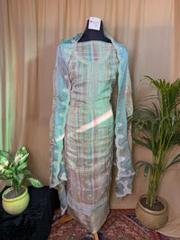 Blue Organza Suit with Embroidered Border & Organza Dupatta