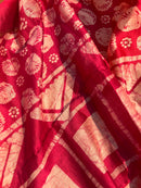 Chanderi Silk Unstitched Suit Set – Red 3-Piece Ensemble with Handcrafted Print & Zari Border Dupatta