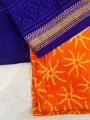 Royal Blue Maheshwari Silk Dupatta with Orange Handblock Print Suit Material