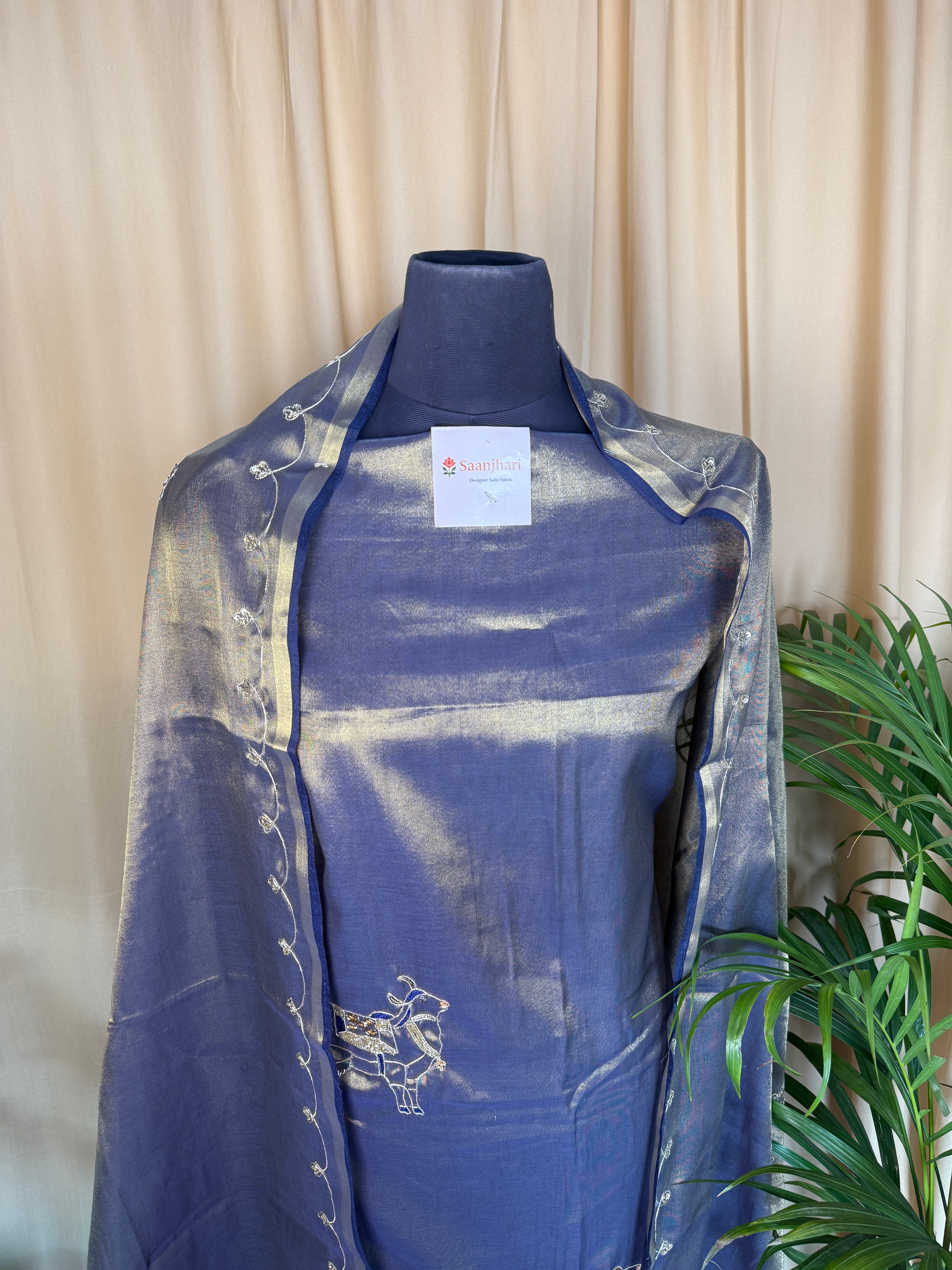 Purple Glass Tissue Suit with Hand-Detail Dupatta for Elegant Wear