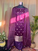 Purple Banarasi Silk Unstitched Suit with Zari Work & Organza Dupatta