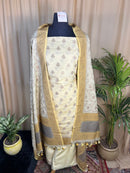 Yellow Banarasi Silk Unstitched Suit with Zari Motif Dupatta