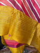 Mustard Tussar Silk Suit with Floral Print & Striped Dupatta