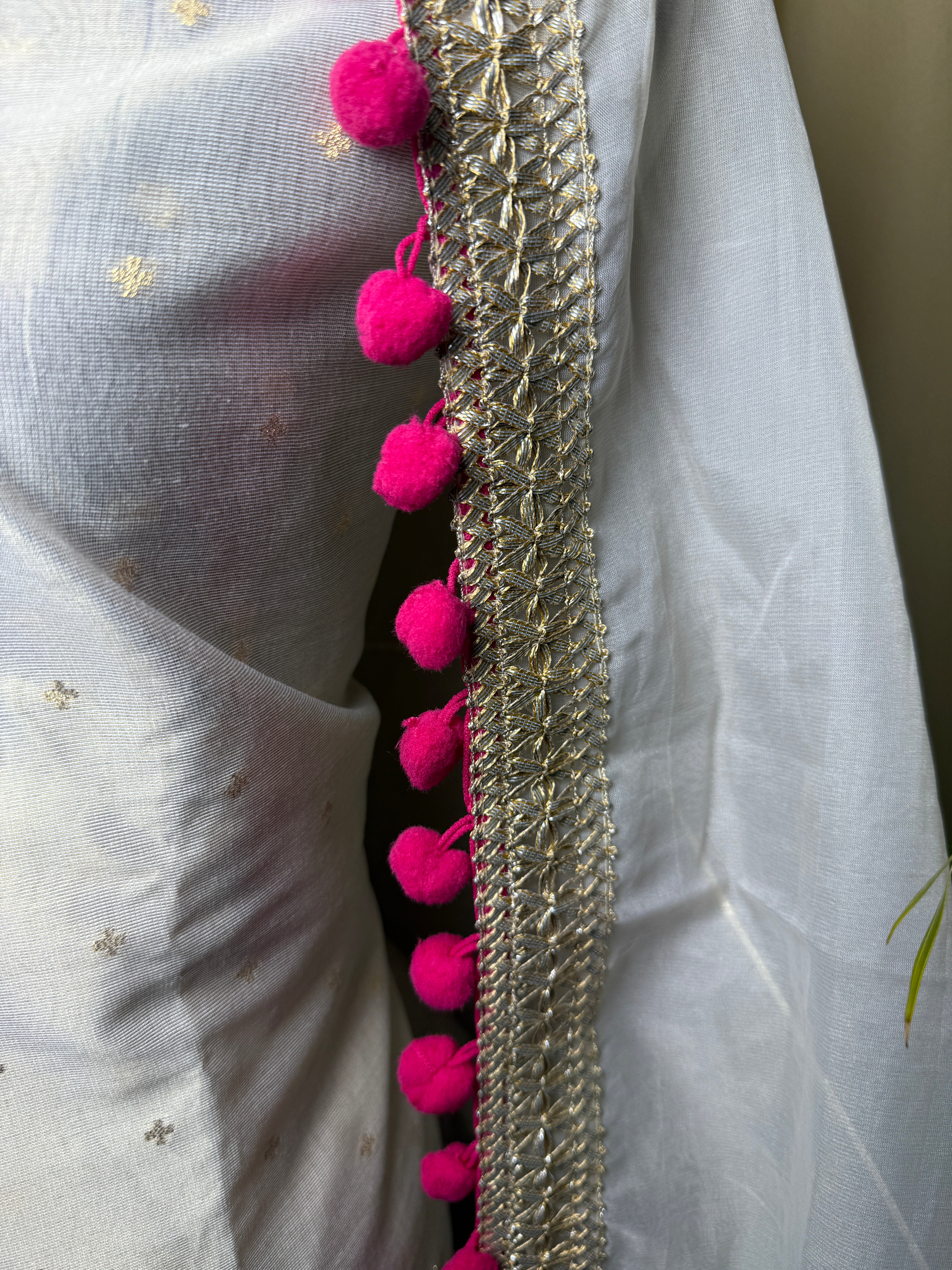 White Organza Suit with Mirror Work & Organza Dupatta