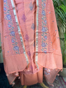 Peach Kota Banarasi Silk Suit with Self Kota Dupatta & Thread Details