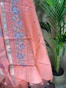 Peach Kota Banarasi Silk Suit with Self Kota Dupatta & Thread Details