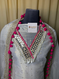 White Organza Suit with Mirror Work & Organza Dupatta