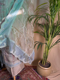 Blue Organza Suit with Embroidered Border & Organza Dupatta