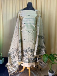 Royal Tussar Silk Suit Set with Handicraft detailing Dupatta for Festive Wear