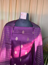 Purple Banarasi Silk Unstitched Suit with Zari Work & Organza Dupatta