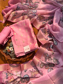 Elegant Pink Chanderi Banarasi Silk Suit Set – Handwoven Zari Motifs & Printed Dupatta
