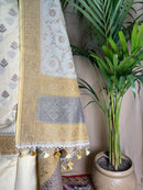 Yellow Banarasi Silk Unstitched Suit with Zari Motif Dupatta