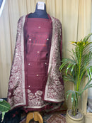 Maroon Linen Cotton Suit with Elegant Jamdani Floral Dupatta – Soft & Graceful Ethnic Set