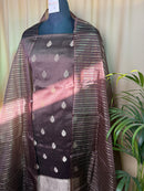 Elegant Brown Banarasi Silk Unstitched Suit with Soft Organza Dupatta