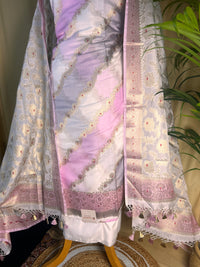 Soft Blush Banarasi Silk Suit with Delicate Zari Flower Weave and Designer Dupatta