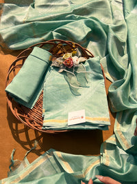 Mint Green 3-Piece Ensemble with Zari Border Dupatta
