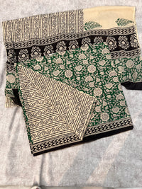 Green Floral Block Print Cotton Dress Material – Unstitched Suit Set with Cotton Dupatta