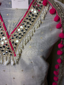 White Organza Suit with Mirror Work & Organza Dupatta