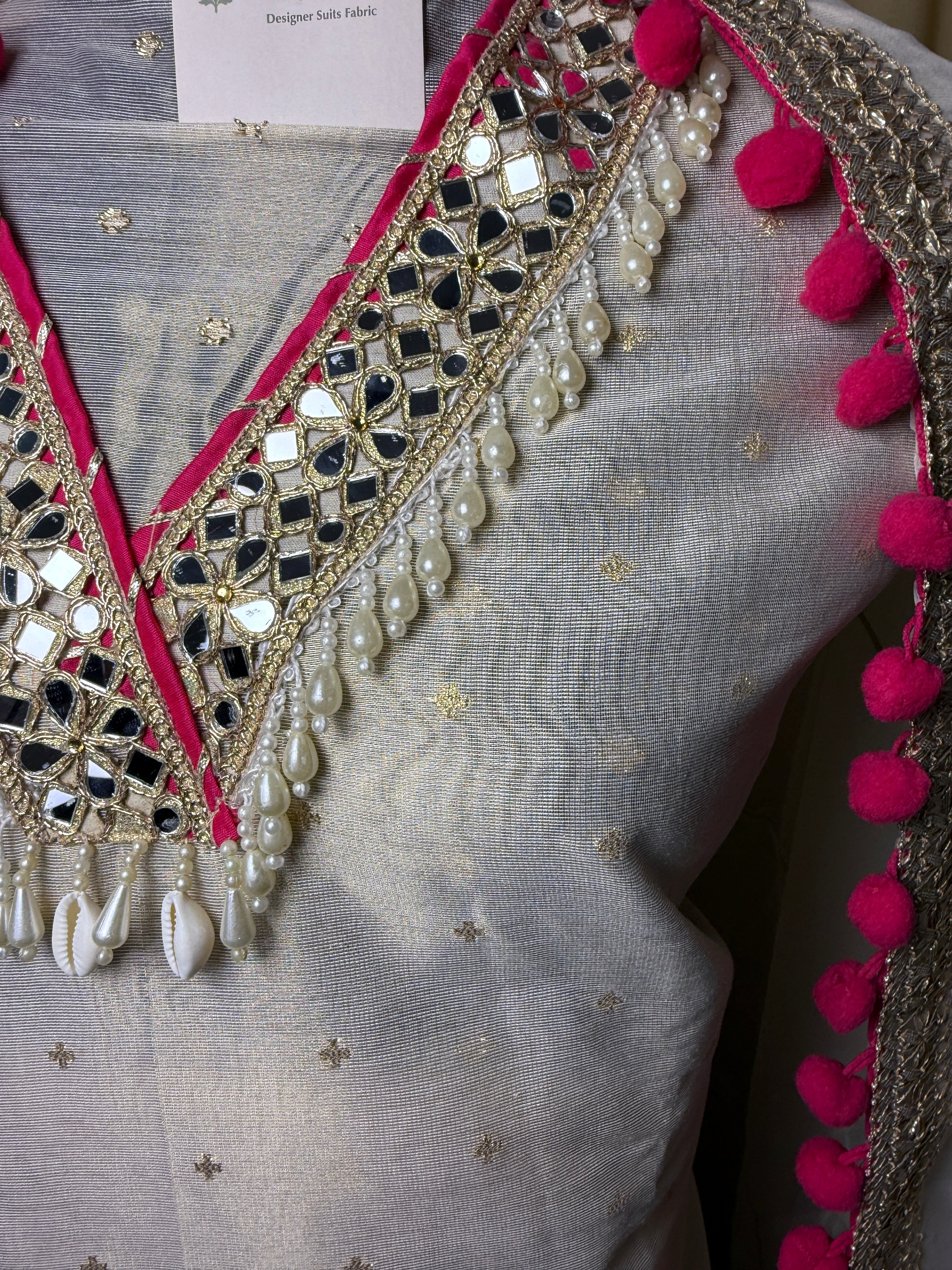 White Organza Suit with Mirror Work & Organza Dupatta