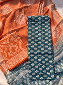 Pure Cotton Unstitched Suit Set with Kota Dupatta – Handcrafted Block Print Design for Everyday Elegance