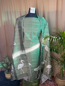 Green Raw Silk Suit Set with Printed Dupatta – Elegant Everyday Ethnic Wear