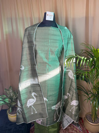 Green Raw Silk Suit Set with Printed Dupatta – Elegant Everyday Ethnic Wear