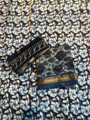 Premium Maheshwari Silk Suit Set with Hand Block Ajrakh Print & Zari Border