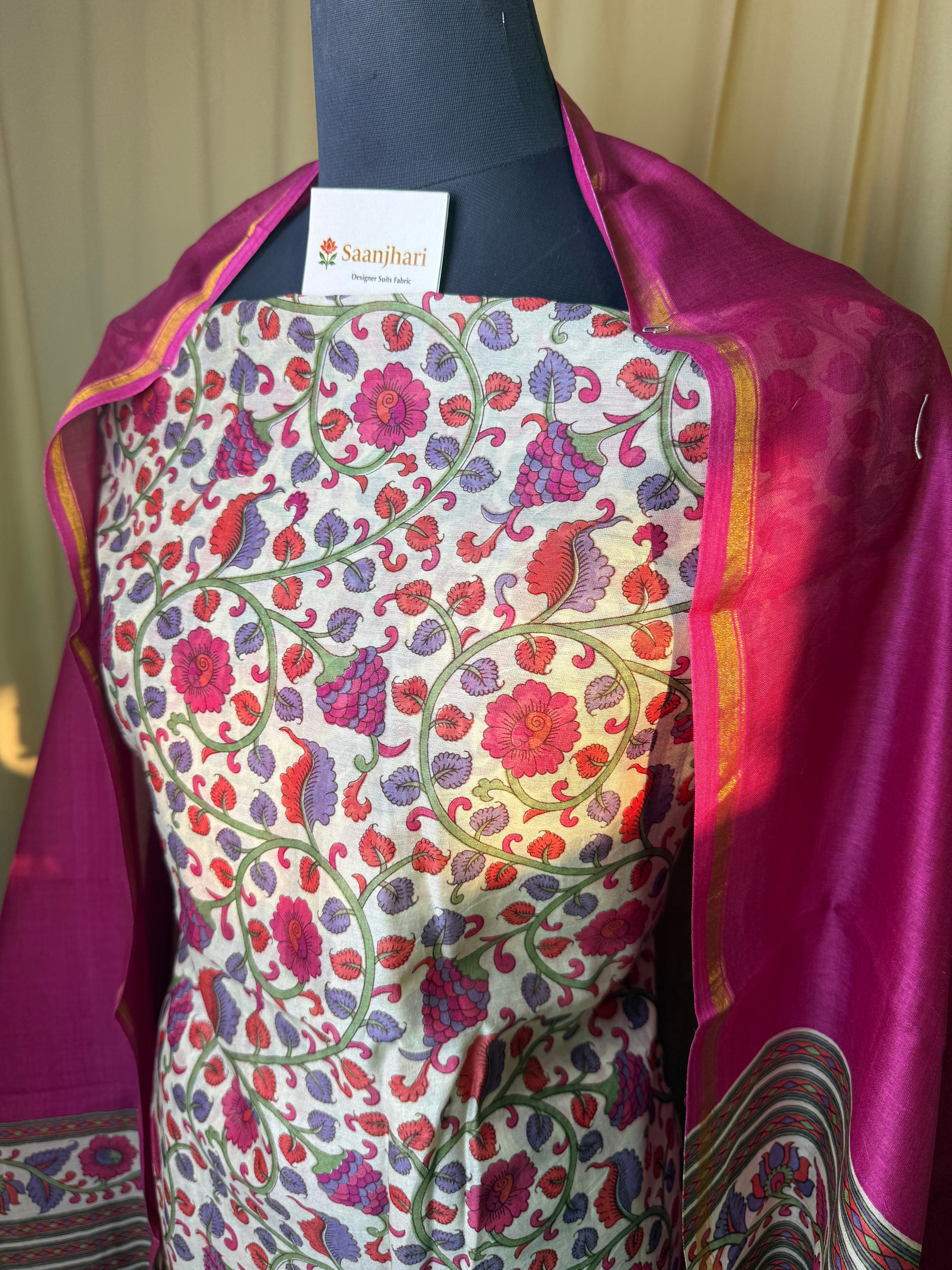 Pretty Floral Print Cotton Suit Set with Dupatta—Comfortable Everyday Wear