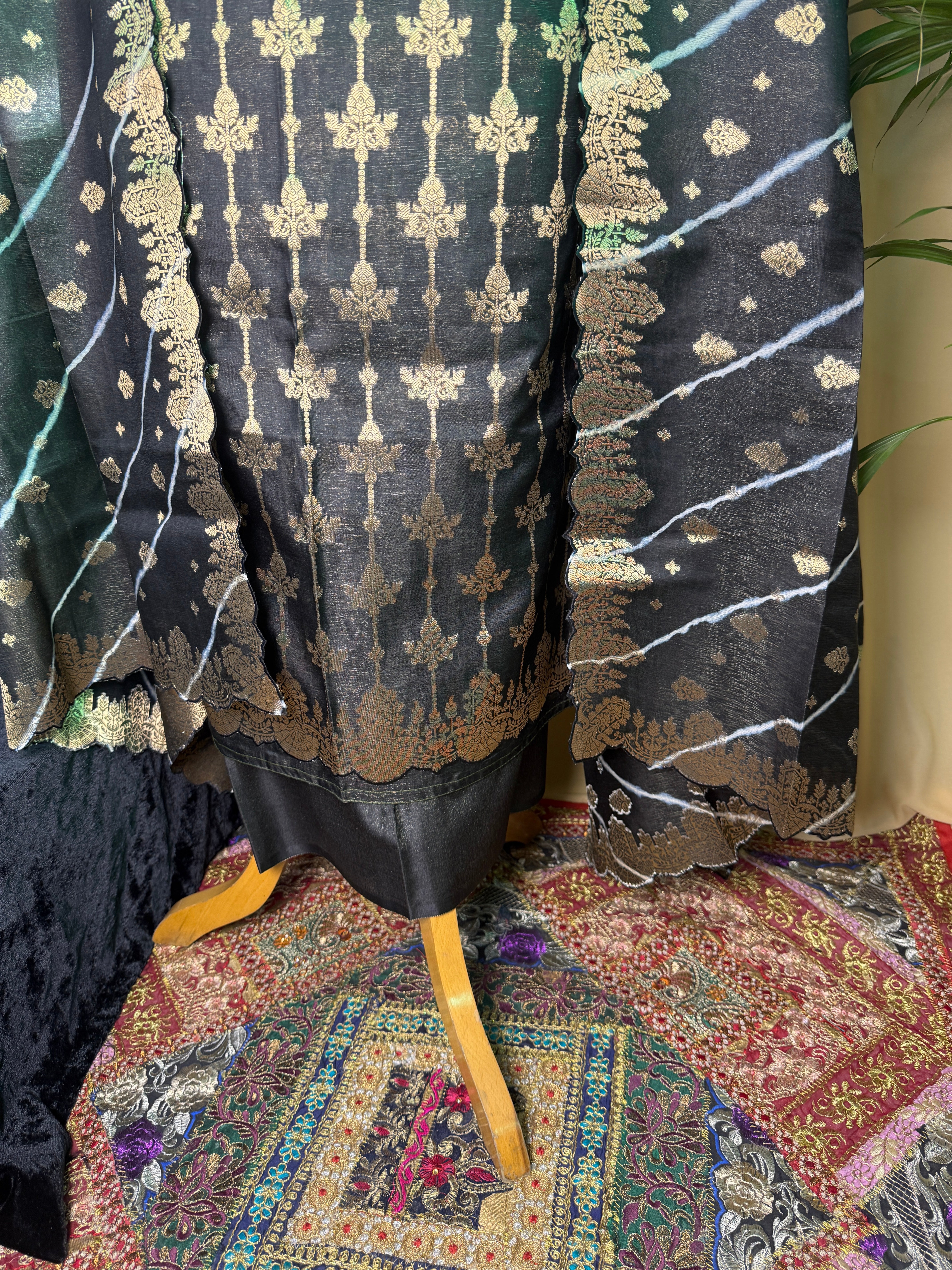 Royal Black Banarasi Silk Suit with Handcrafted Zari Design