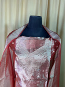 Red Tissue Organza Suit with Fine Zari Detailing & Dupatta