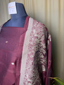 Maroon Linen Cotton Suit with Elegant Jamdani Floral Dupatta – Soft & Graceful Ethnic Set