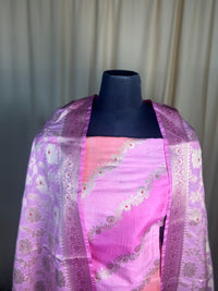 Soft Pink Banarasi Silk Suit With Zari Floral Dupatta