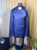 Linen Cotton Blue Suit Set with Printed Border Dupatta – Comfortable Ethnic Wear