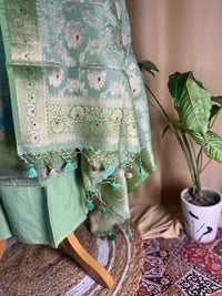 Fresh Green Banarasi Silk Suit With Fine Zari Woven Dupatta